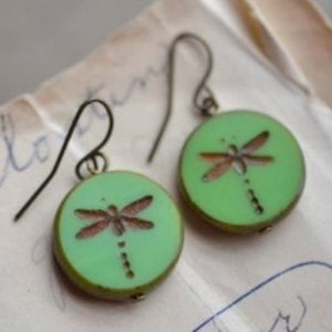 Mint Green Dragonfly Vintage Earrings
